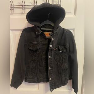 Levi's Black Hooded Denim Jacket with cotton hood and arms - Womens Large